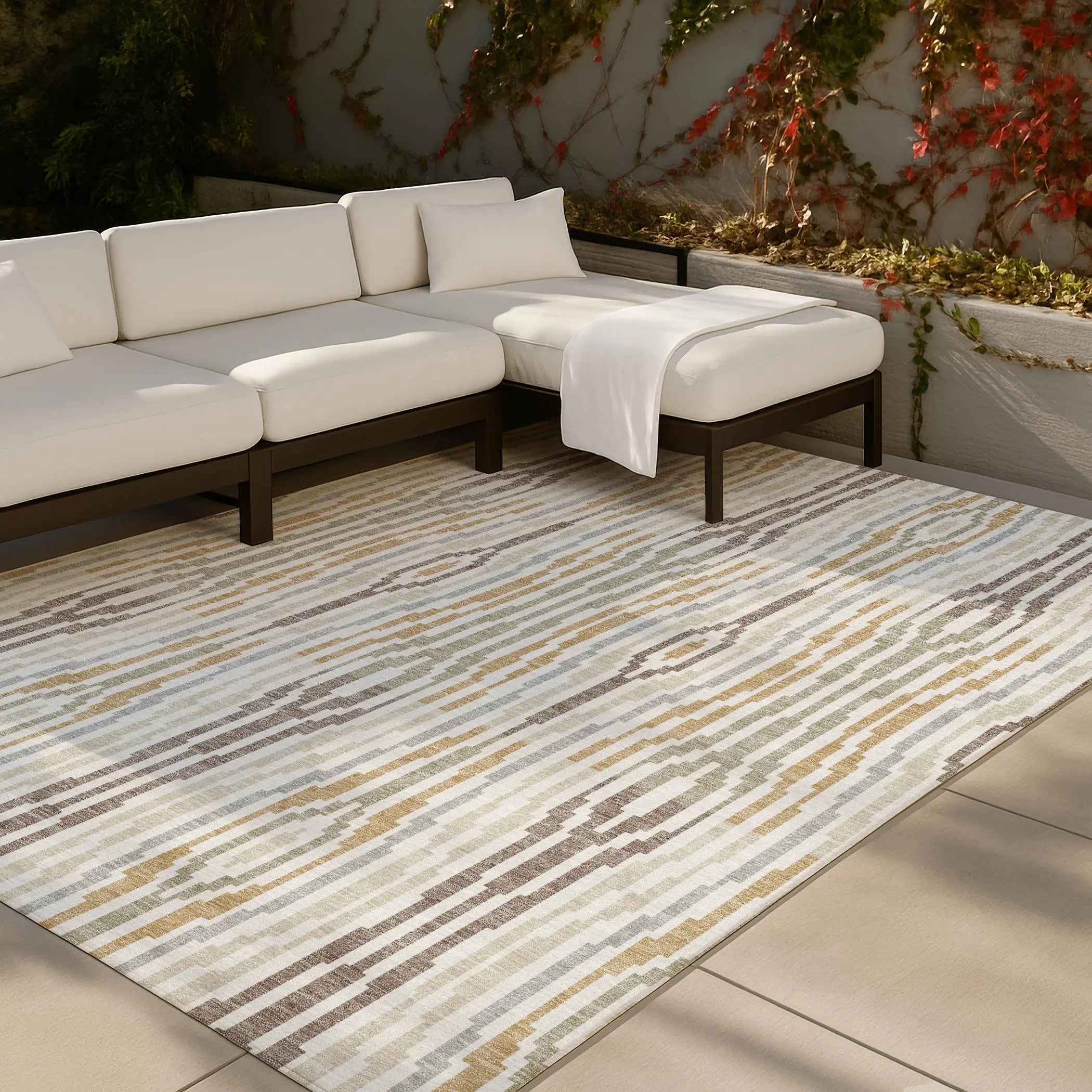 8' X 10' Ivory And Brown Abstract Washable Indoor Outdoor Area Rug Homeroots Outdoor
