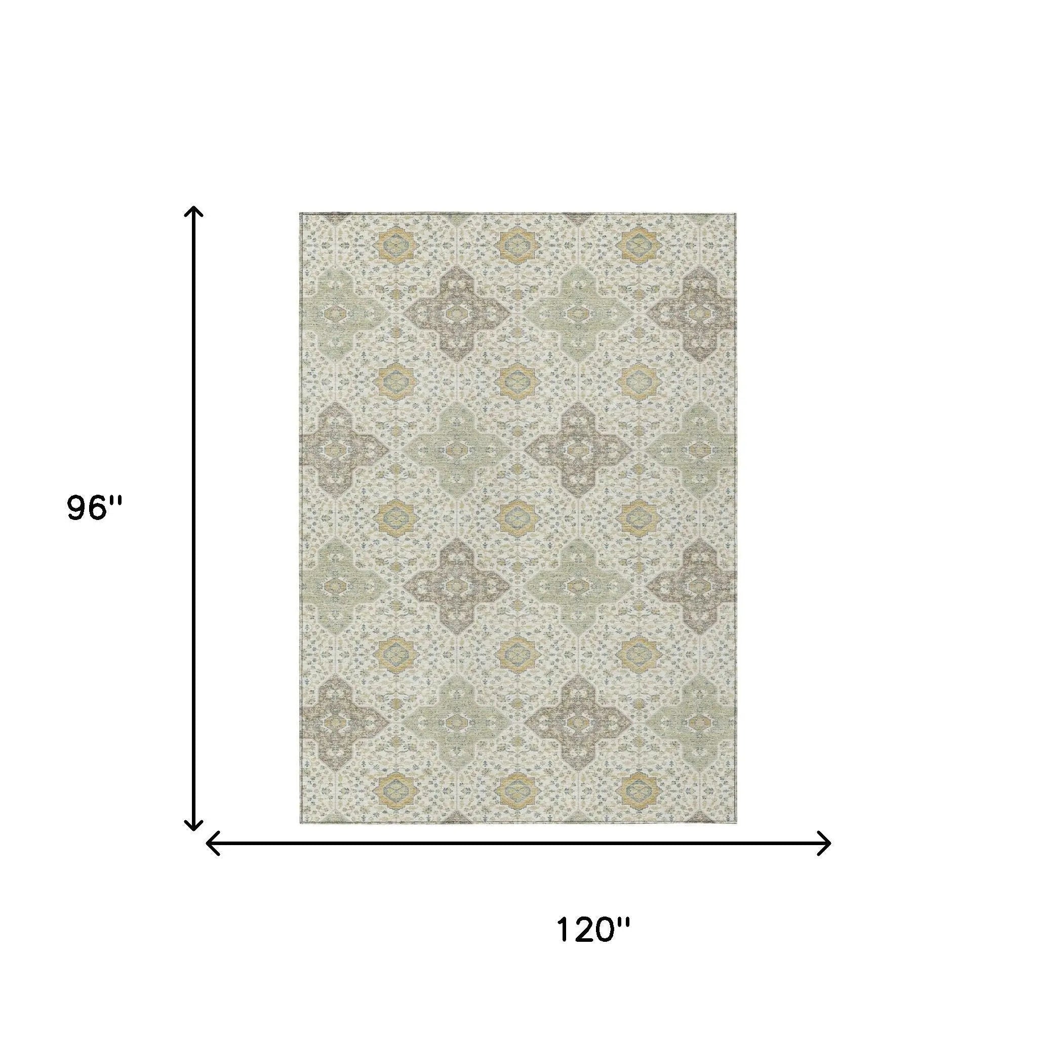 8' X 10' Ivory And Brown Damask Washable Indoor Outdoor Area Rug Homeroots Outdoor