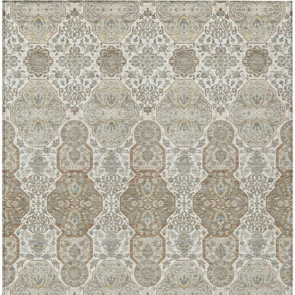 8' X 10' Ivory And Brown Floral Washable Indoor Outdoor Area Rug Homeroots Outdoor