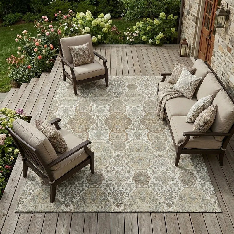 8' X 10' Ivory And Brown Floral Washable Indoor Outdoor Area Rug Homeroots Outdoor
