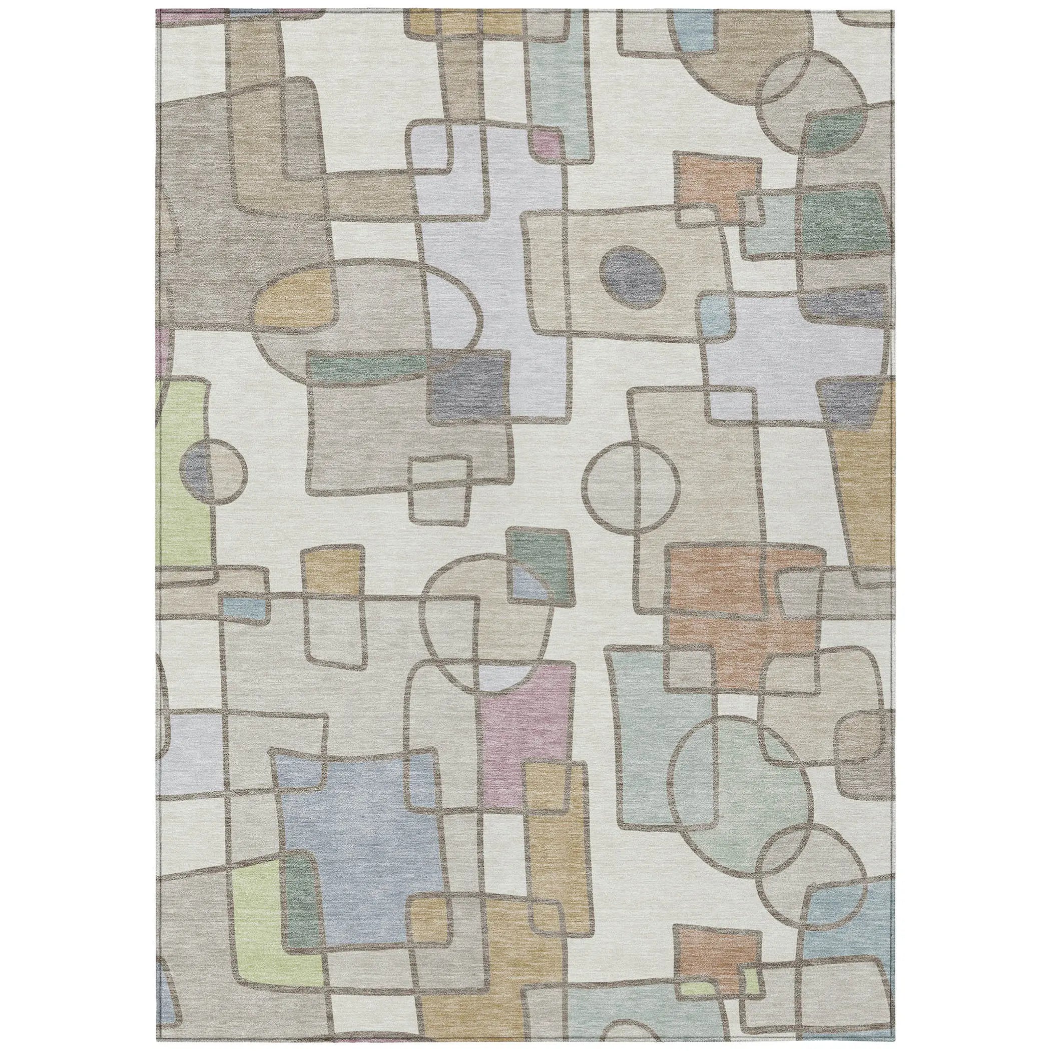 8' X 10' Ivory And Brown Geometric Washable Indoor Outdoor Area Rug Homeroots Outdoor