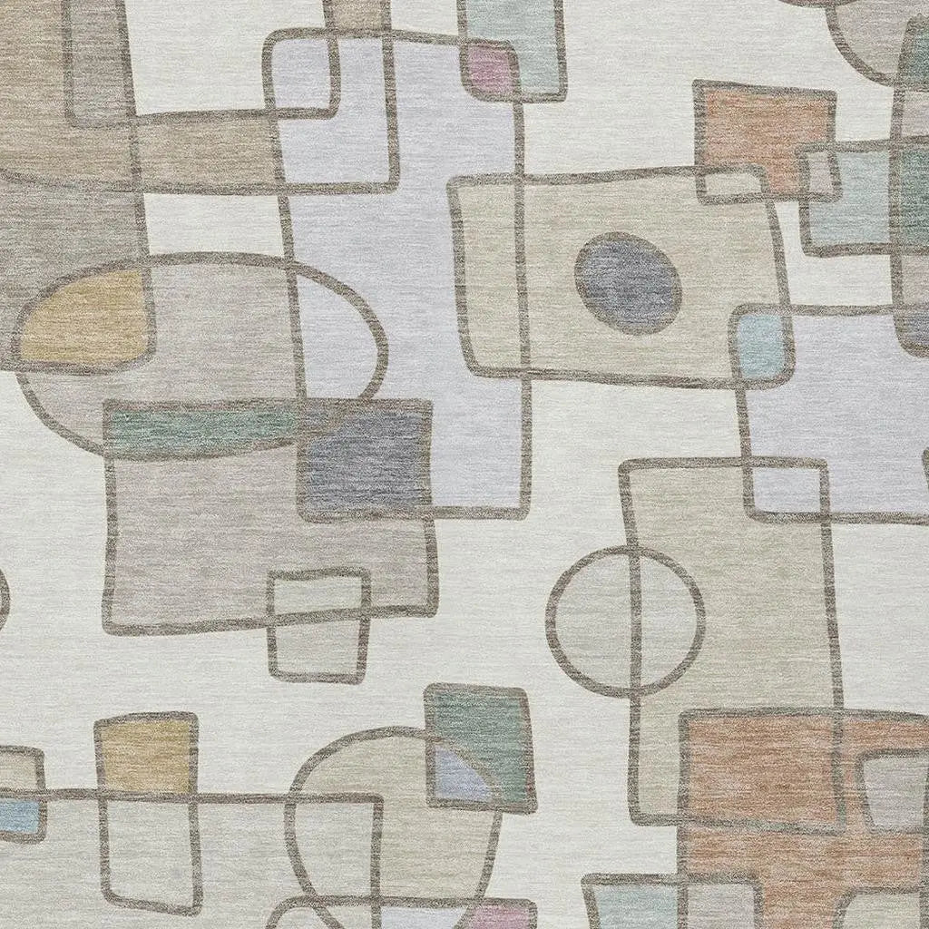 8' X 10' Ivory And Brown Geometric Washable Indoor Outdoor Area Rug Homeroots Outdoor