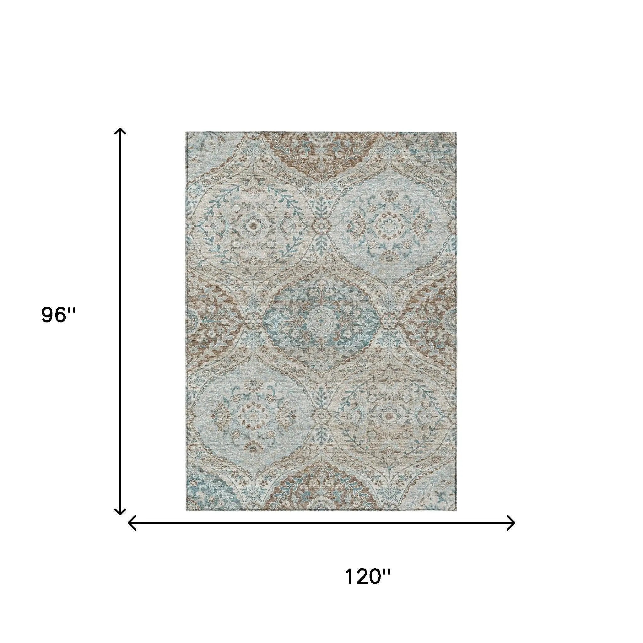 8' X 10' Ivory And Brown Ogee Washable Indoor Outdoor Area Rug Homeroots Outdoor