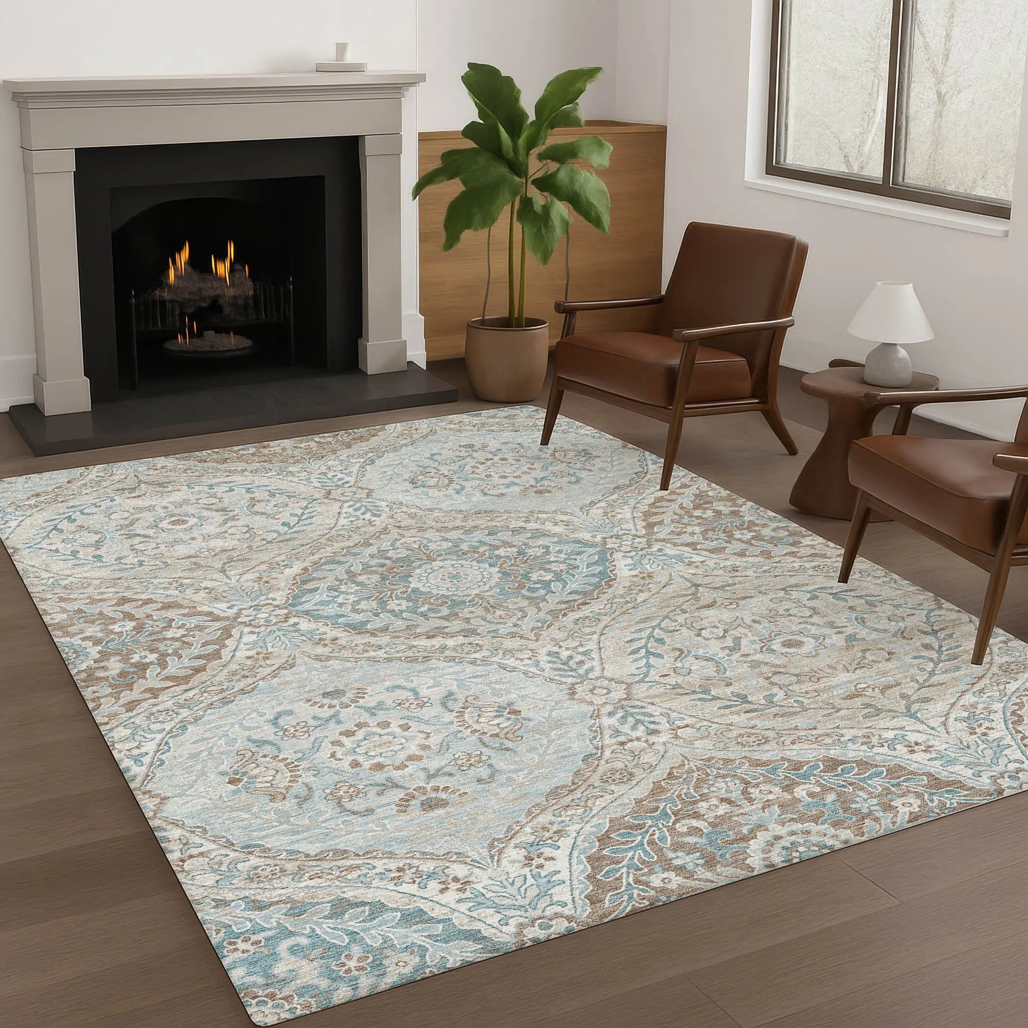 8' X 10' Ivory And Brown Ogee Washable Indoor Outdoor Area Rug Homeroots Outdoor