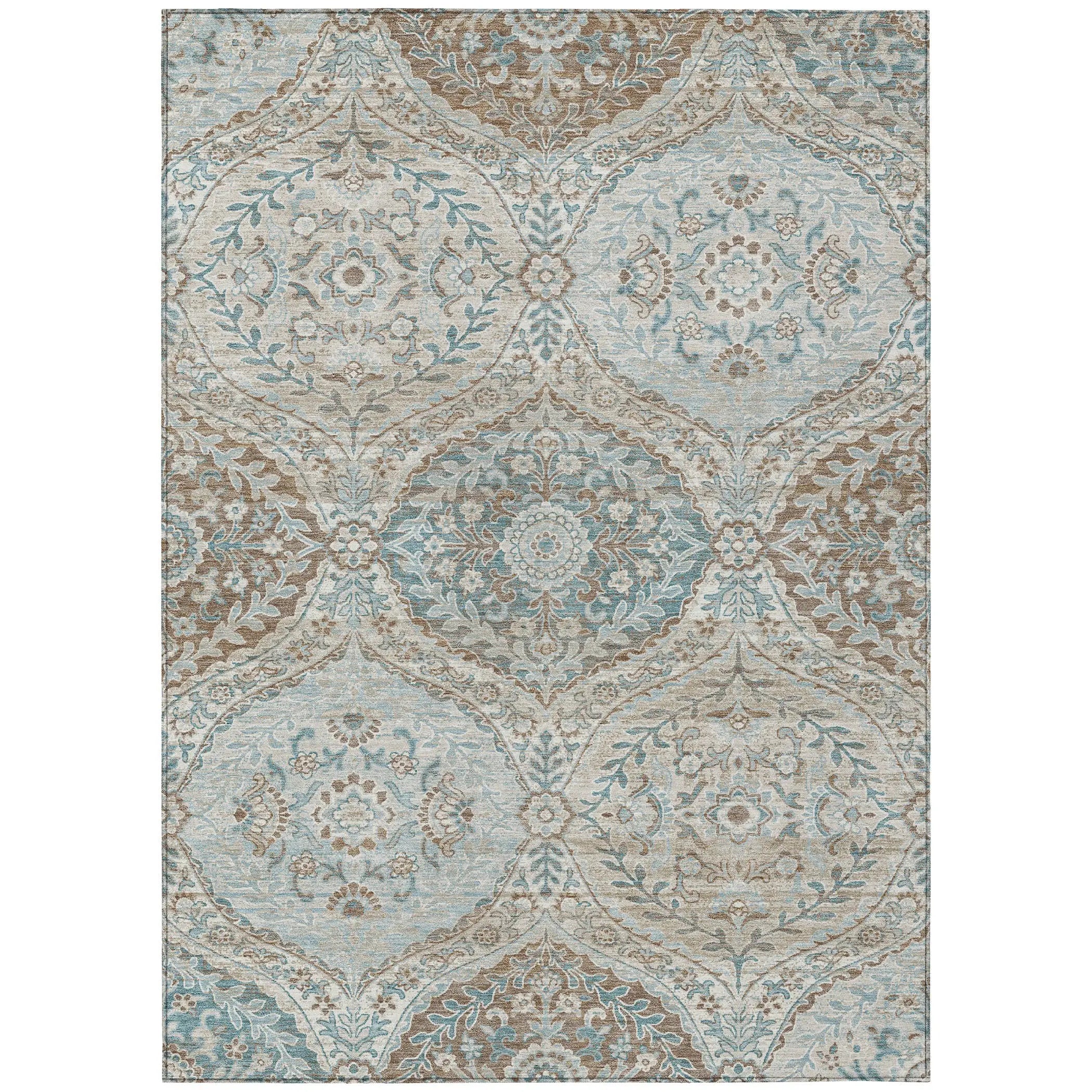 8' X 10' Ivory And Brown Ogee Washable Indoor Outdoor Area Rug Homeroots Outdoor