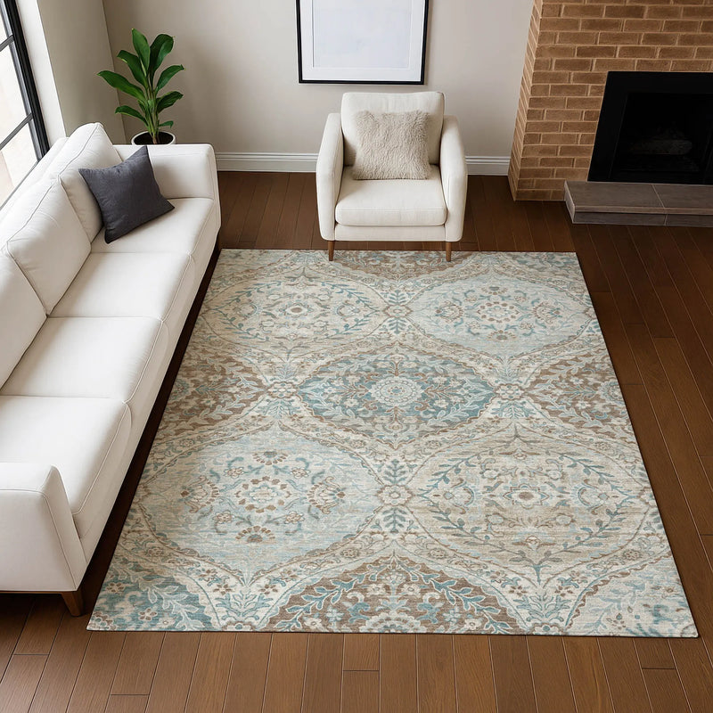 8' X 10' Ivory And Brown Ogee Washable Indoor Outdoor Area Rug Homeroots Outdoor