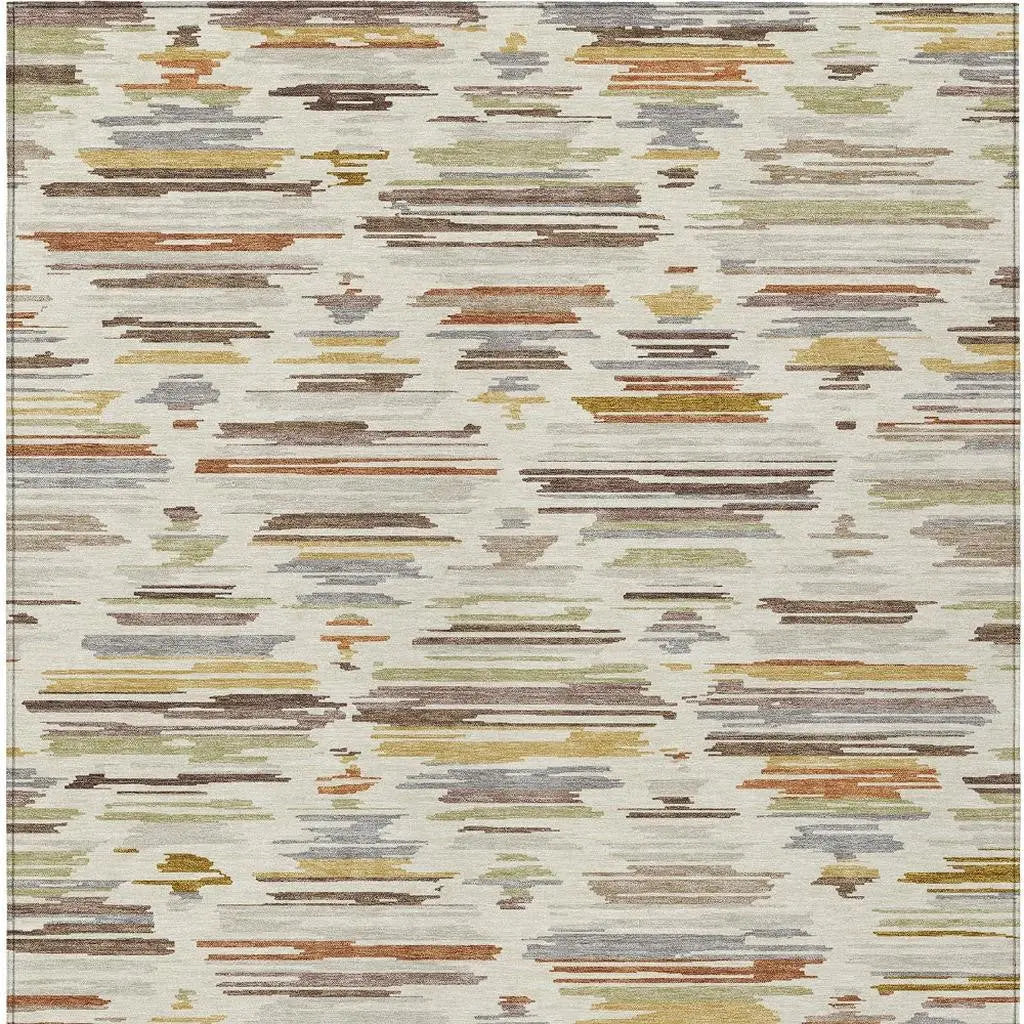 8' X 10' Ivory And Brown Southwestern Washable Indoor Outdoor Area Rug Homeroots Outdoor