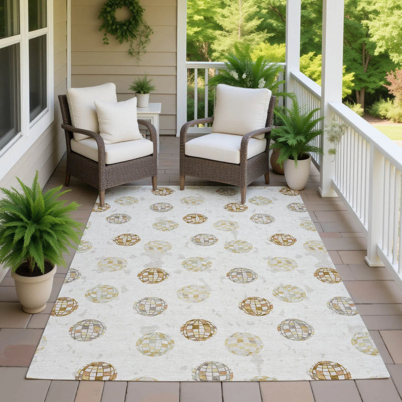 8' X 10' Ivory And Copper Geometric Washable Indoor Outdoor Area Rug Homeroots Outdoor