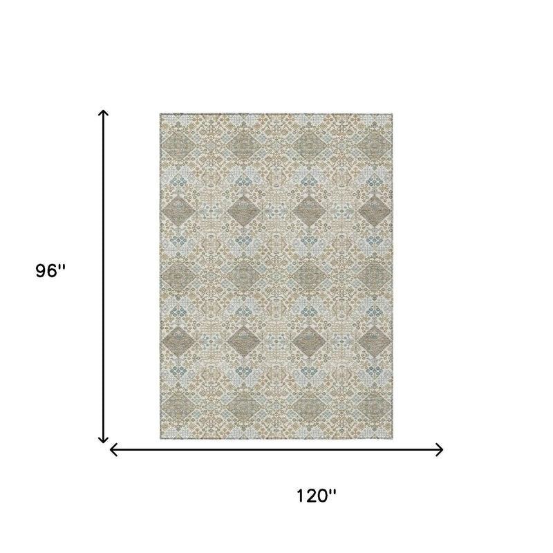 8' X 10' Ivory And Copper Geometric Washable Indoor Outdoor Area Rug Homeroots Outdoor