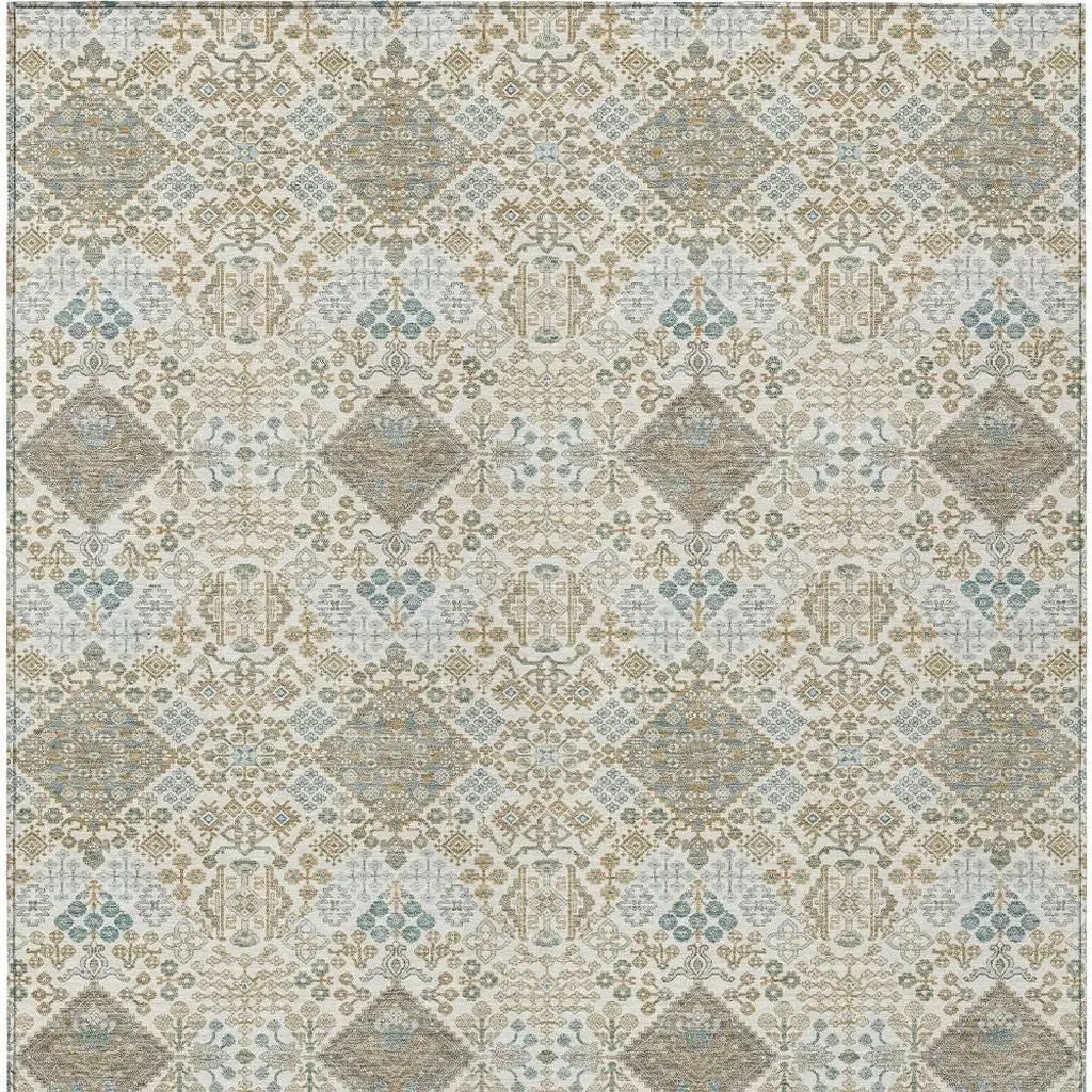 8' X 10' Ivory And Copper Geometric Washable Indoor Outdoor Area Rug Homeroots Outdoor