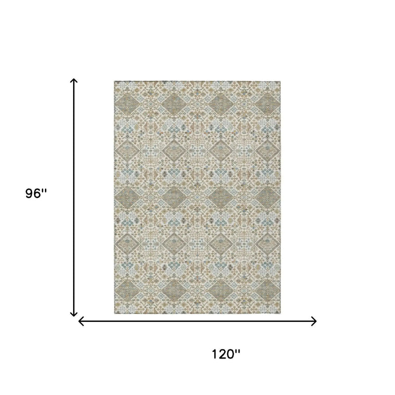 8' X 10' Ivory And Copper Geometric Washable Indoor Outdoor Area Rug Homeroots Outdoor