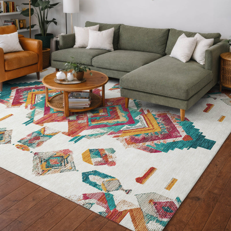 8' X 10' Ivory And Coral Tribal Washable Indoor Outdoor Area Rug Homeroots Outdoor