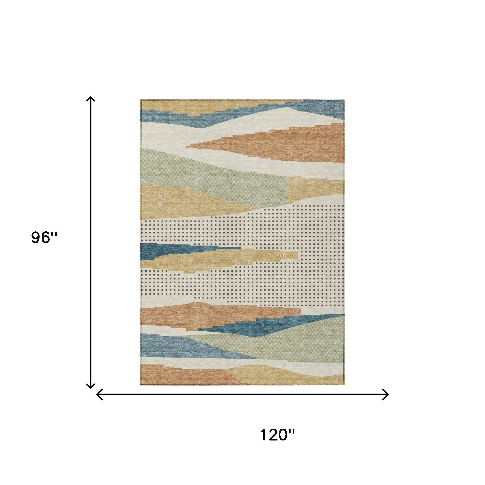 8' X 10' Ivory And Cream Abstract Washable Indoor Outdoor Area Rug Homeroots Outdoor