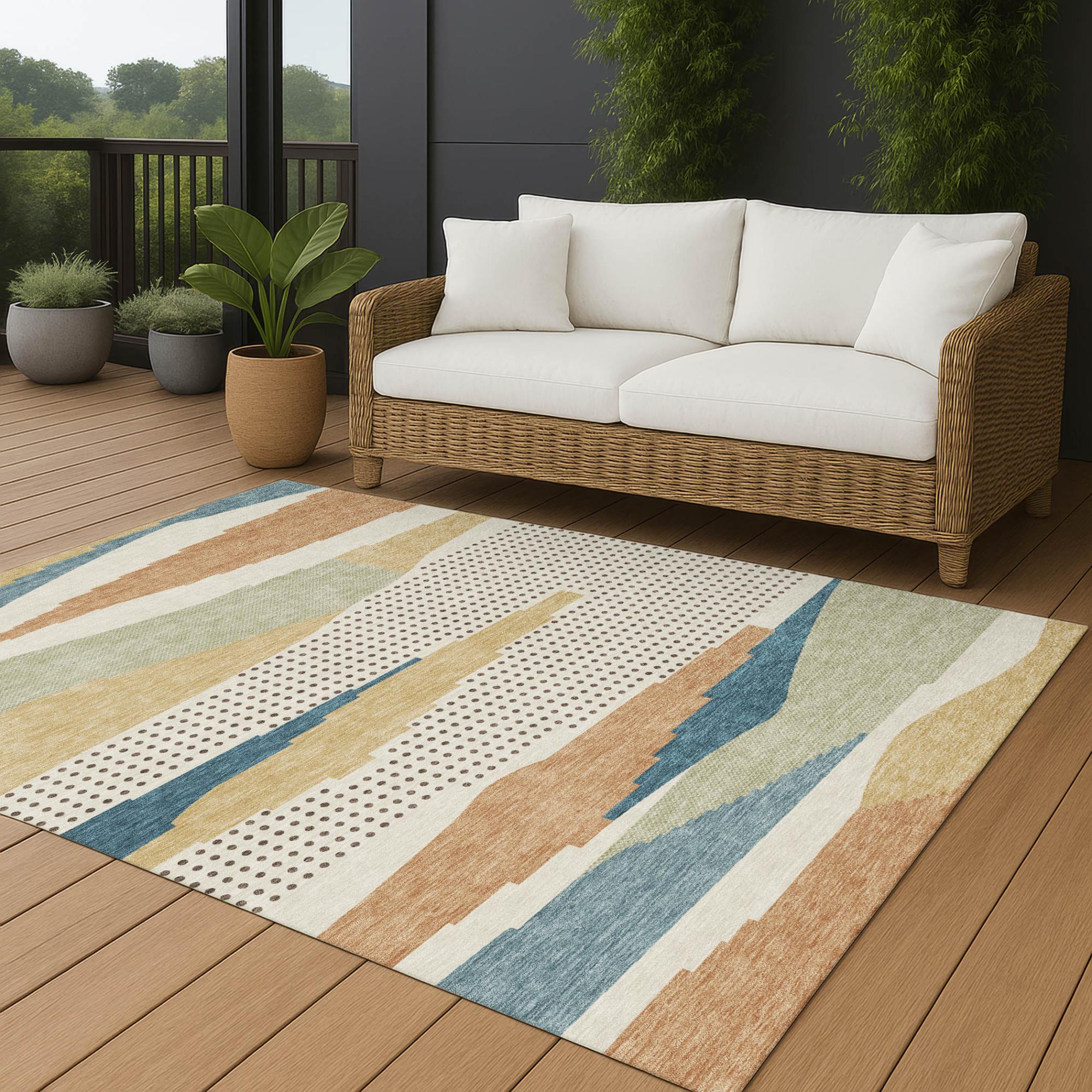 8' X 10' Ivory And Cream Abstract Washable Indoor Outdoor Area Rug Homeroots Outdoor