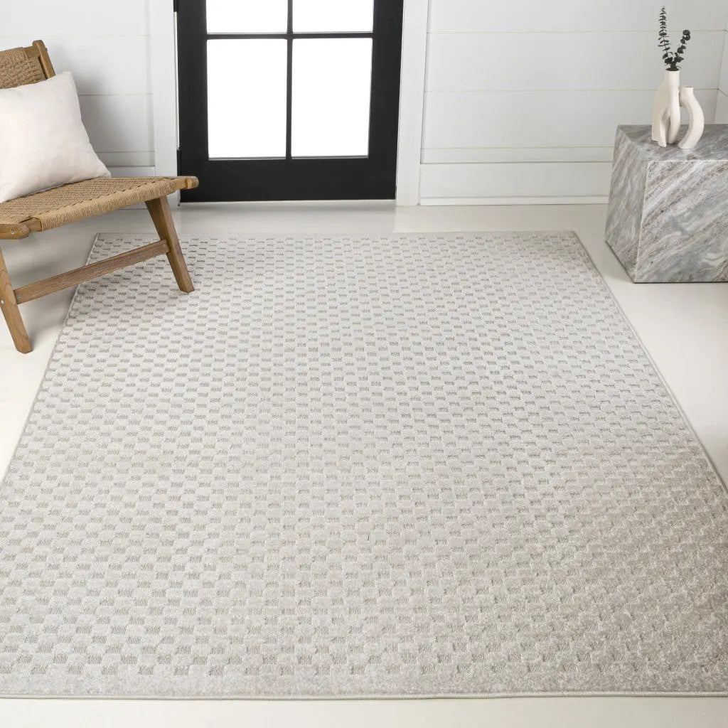8' X 10' Ivory And Cream Plaid Indoor Outdoor Area Rug Homeroots Outdoor
