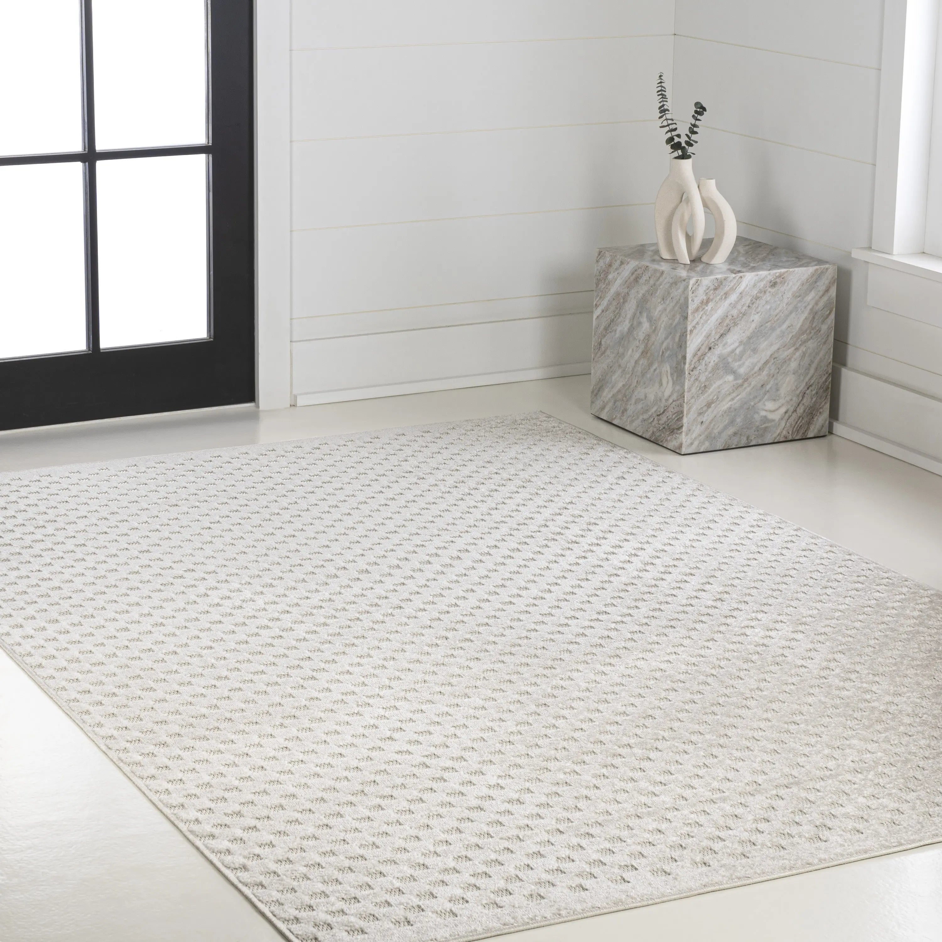 8' X 10' Ivory And Cream Plaid Indoor Outdoor Area Rug Homeroots Outdoor