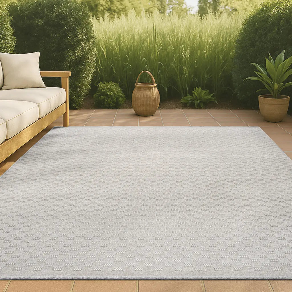 8' X 10' Ivory And Cream Plaid Indoor Outdoor Area Rug Homeroots Outdoor