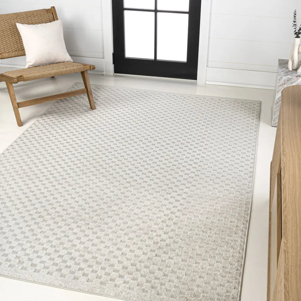 8' X 10' Ivory And Cream Plaid Indoor Outdoor Area Rug Homeroots Outdoor
