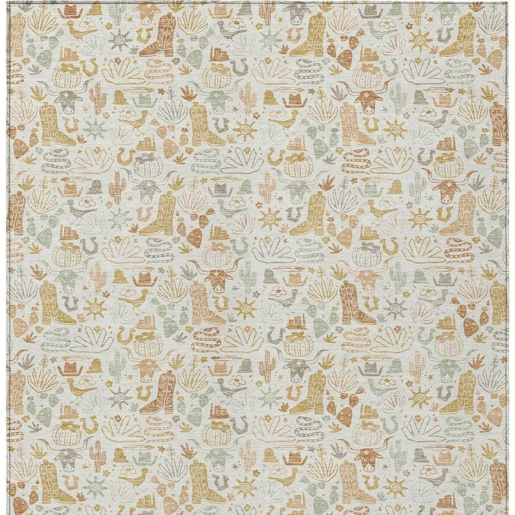 8' X 10' Ivory And Cream Stars Washable Indoor Outdoor Area Rug Homeroots Outdoor