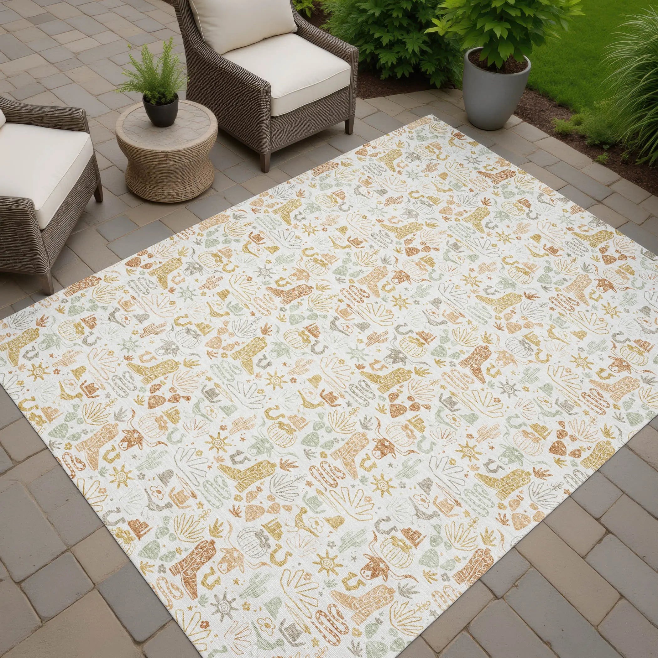 8' X 10' Ivory And Cream Stars Washable Indoor Outdoor Area Rug Homeroots Outdoor