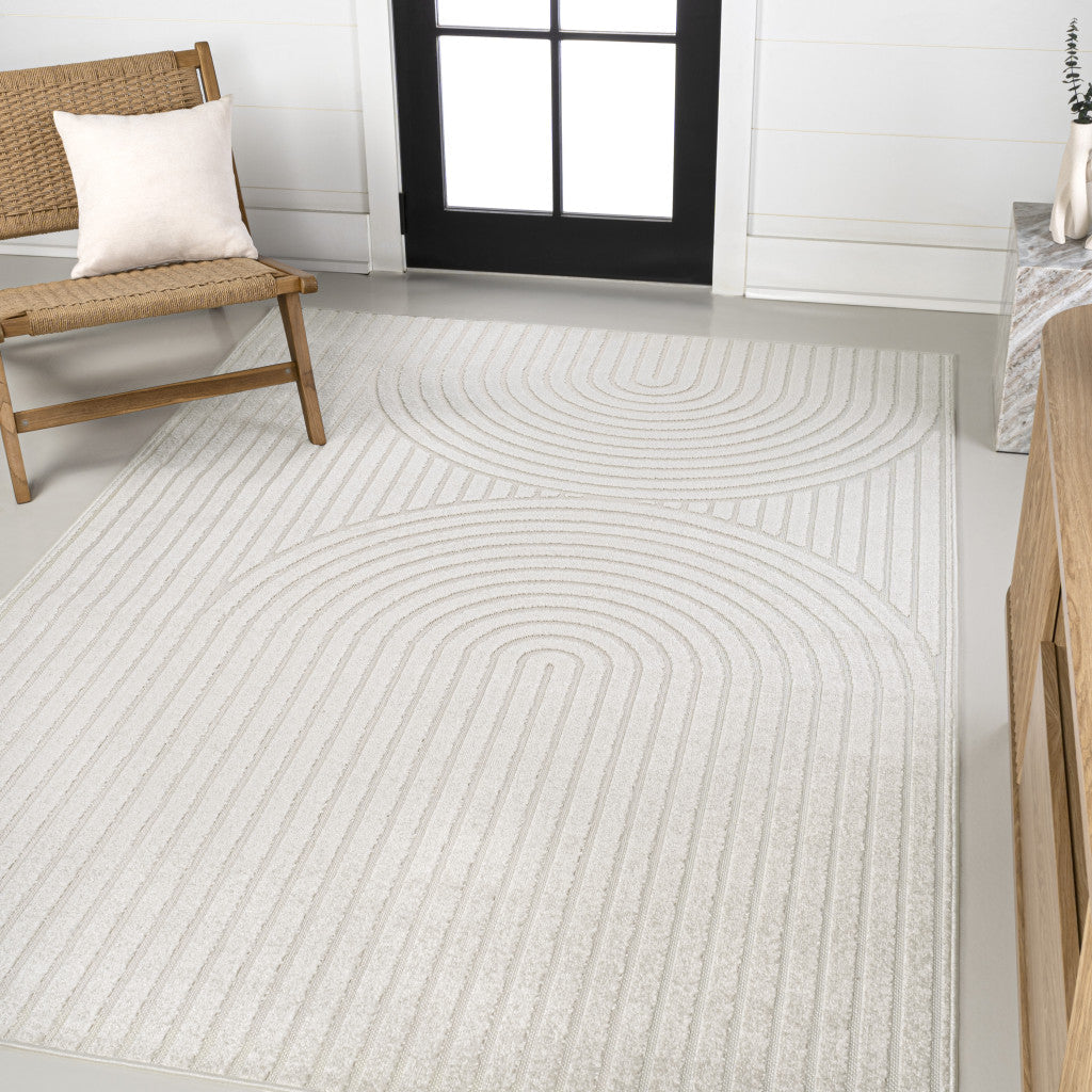 8' X 10' Ivory And Cream Striped Indoor Outdoor Area Rug - GreatEagleInc