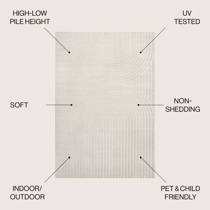 8' X 10' Ivory And Cream Striped Indoor Outdoor Area Rug - GreatEagleInc