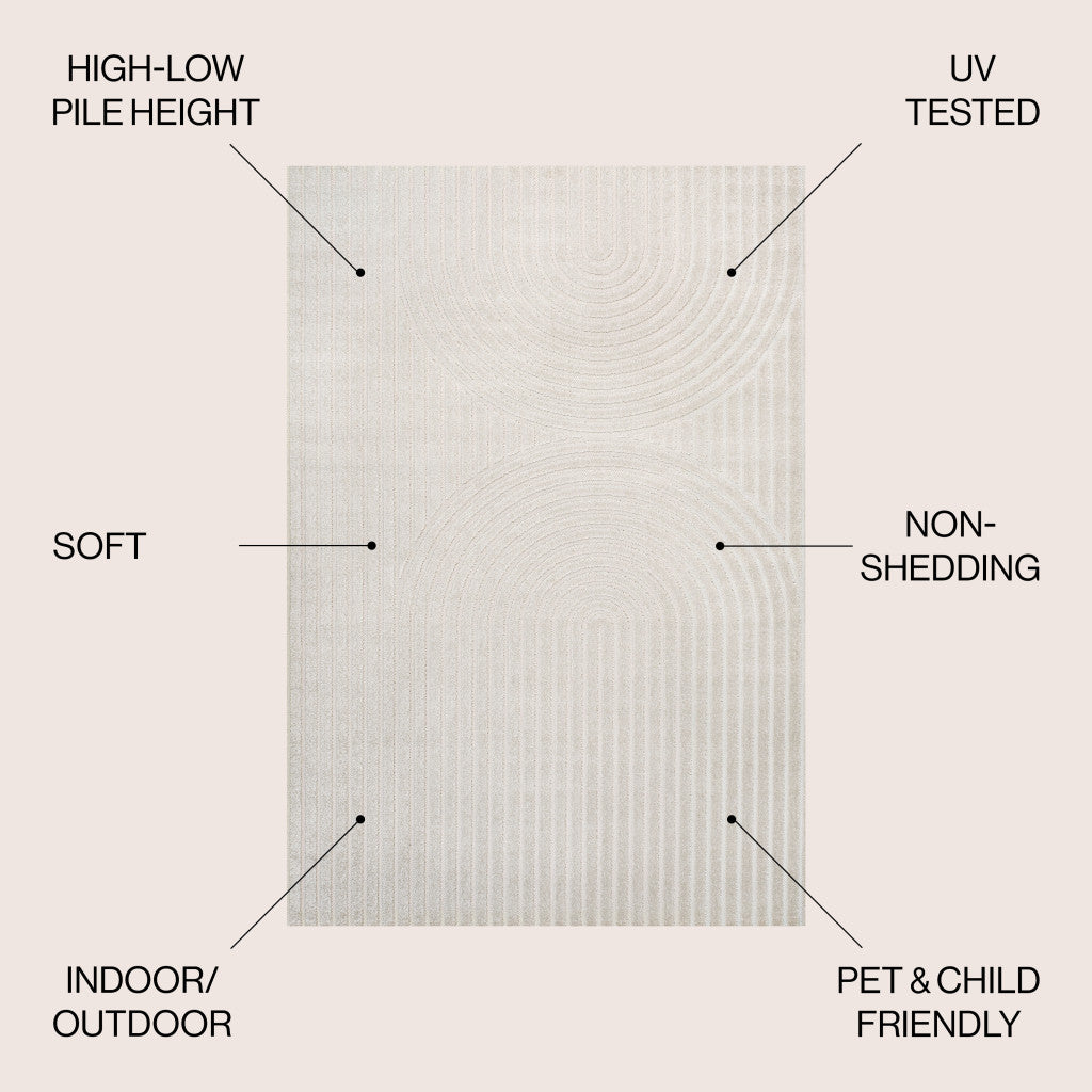 8' X 10' Ivory And Cream Striped Indoor Outdoor Area Rug - GreatEagleInc