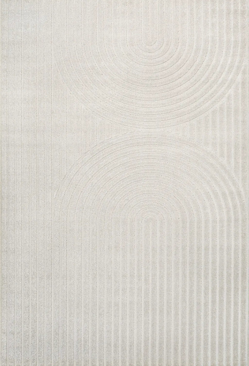 8' X 10' Ivory And Cream Striped Indoor Outdoor Area Rug - GreatEagleInc