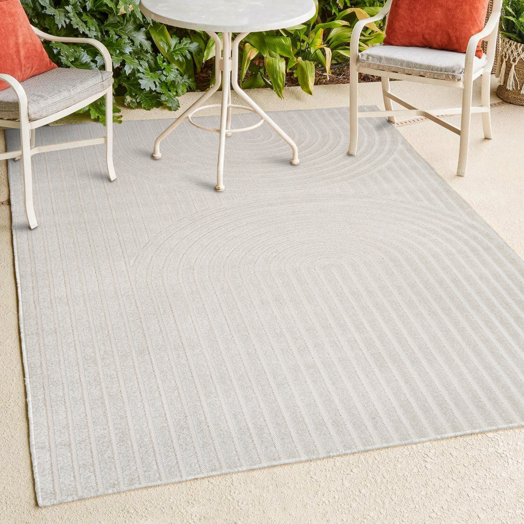 8' X 10' Ivory And Cream Striped Indoor Outdoor Area Rug - GreatEagleInc