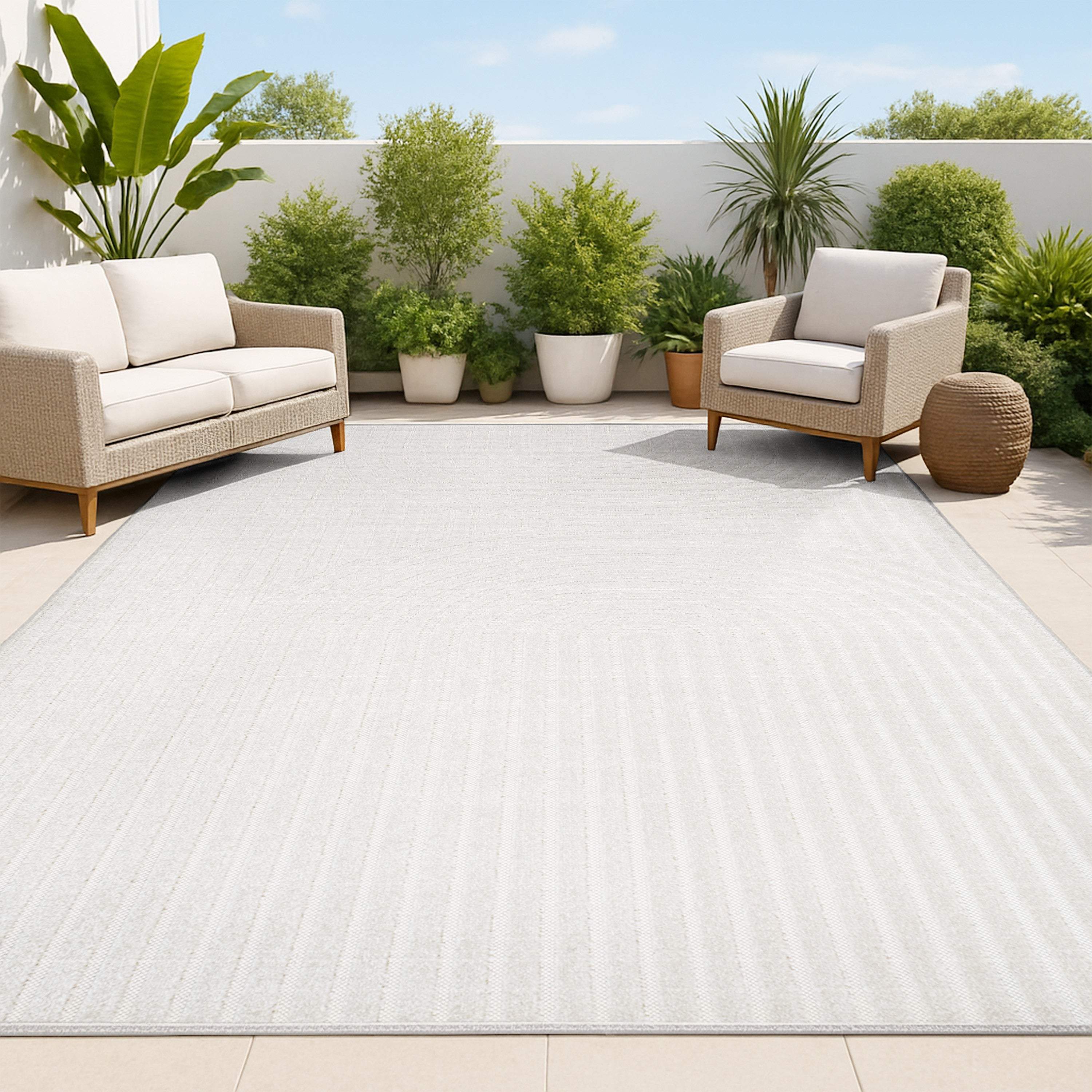8' X 10' Ivory And Cream Striped Indoor Outdoor Area Rug - GreatEagleInc