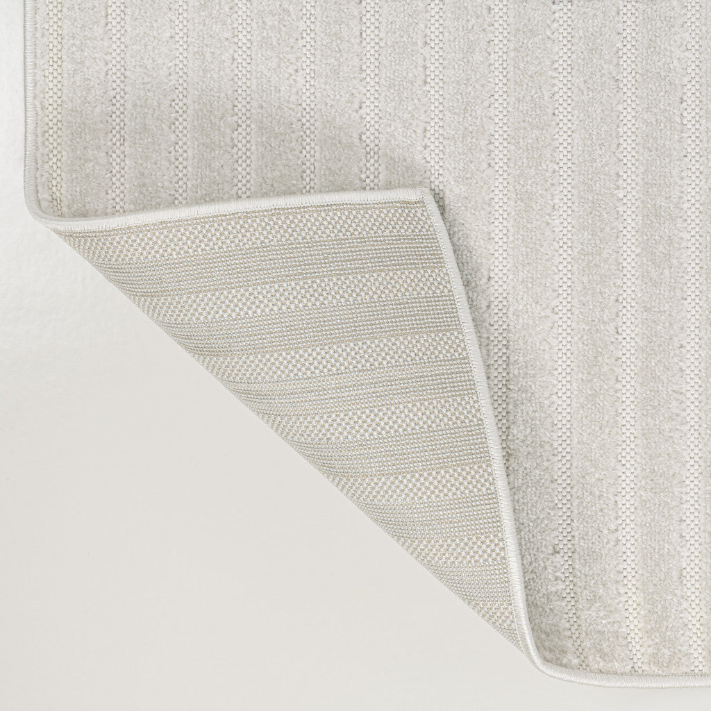 8' X 10' Ivory And Cream Striped Indoor Outdoor Area Rug - GreatEagleInc