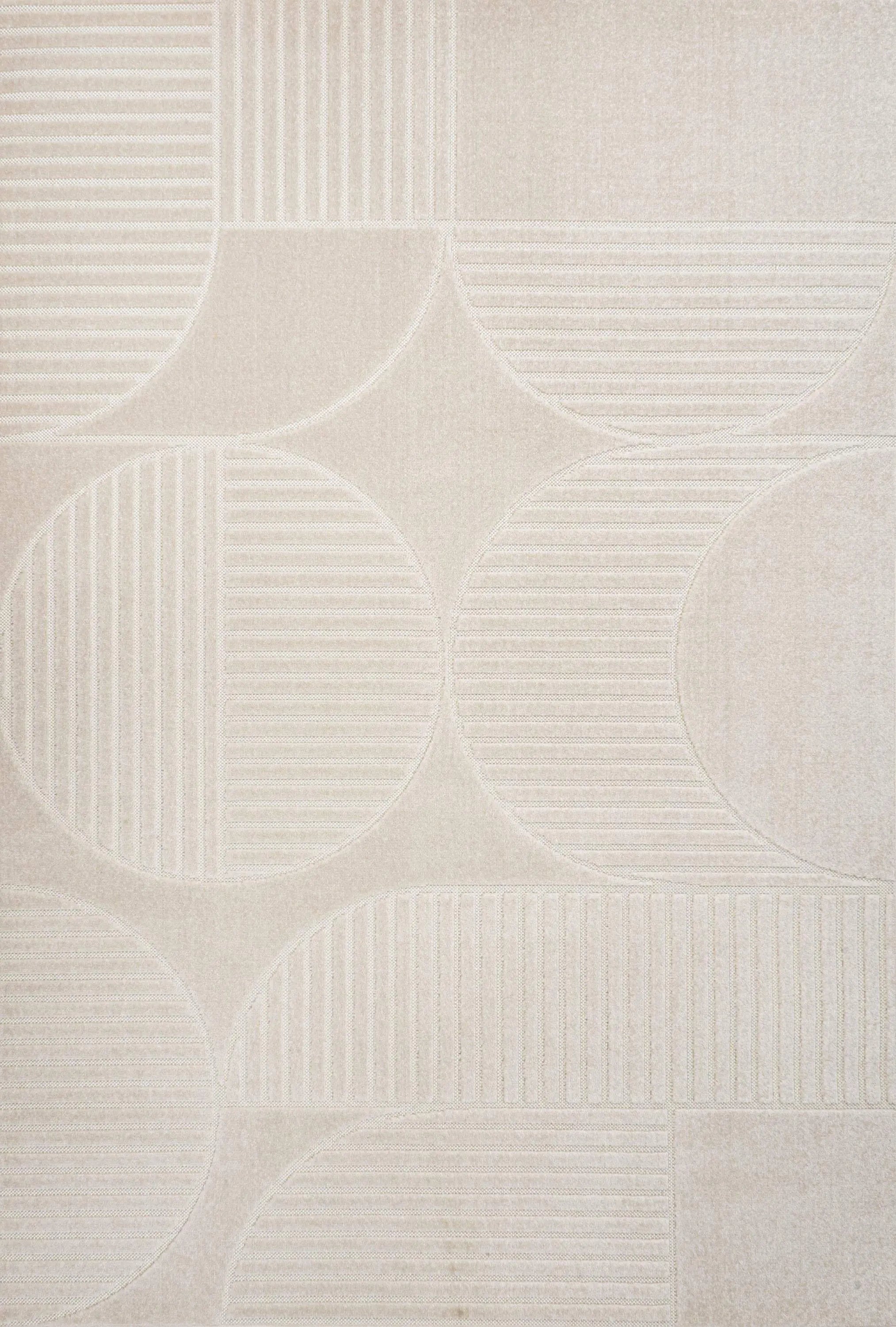8' X 10' Ivory And Cream Striped Indoor Outdoor Area Rug - GreatEagleInc