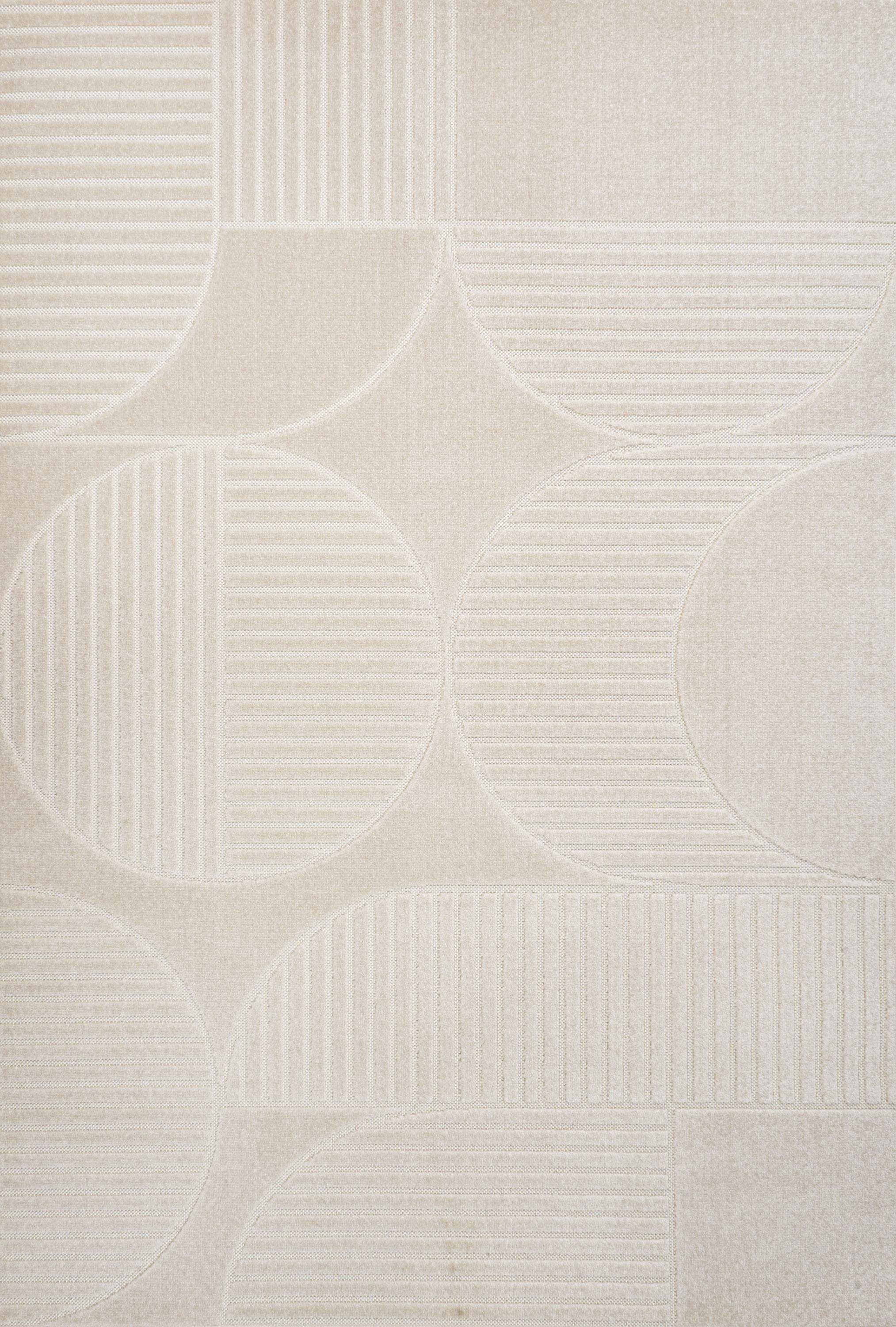 8' X 10' Ivory And Cream Striped Indoor Outdoor Area Rug - GreatEagleInc