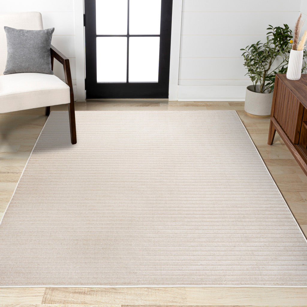 8' X 10' Ivory And Cream Striped Indoor Outdoor Area Rug - GreatEagleInc