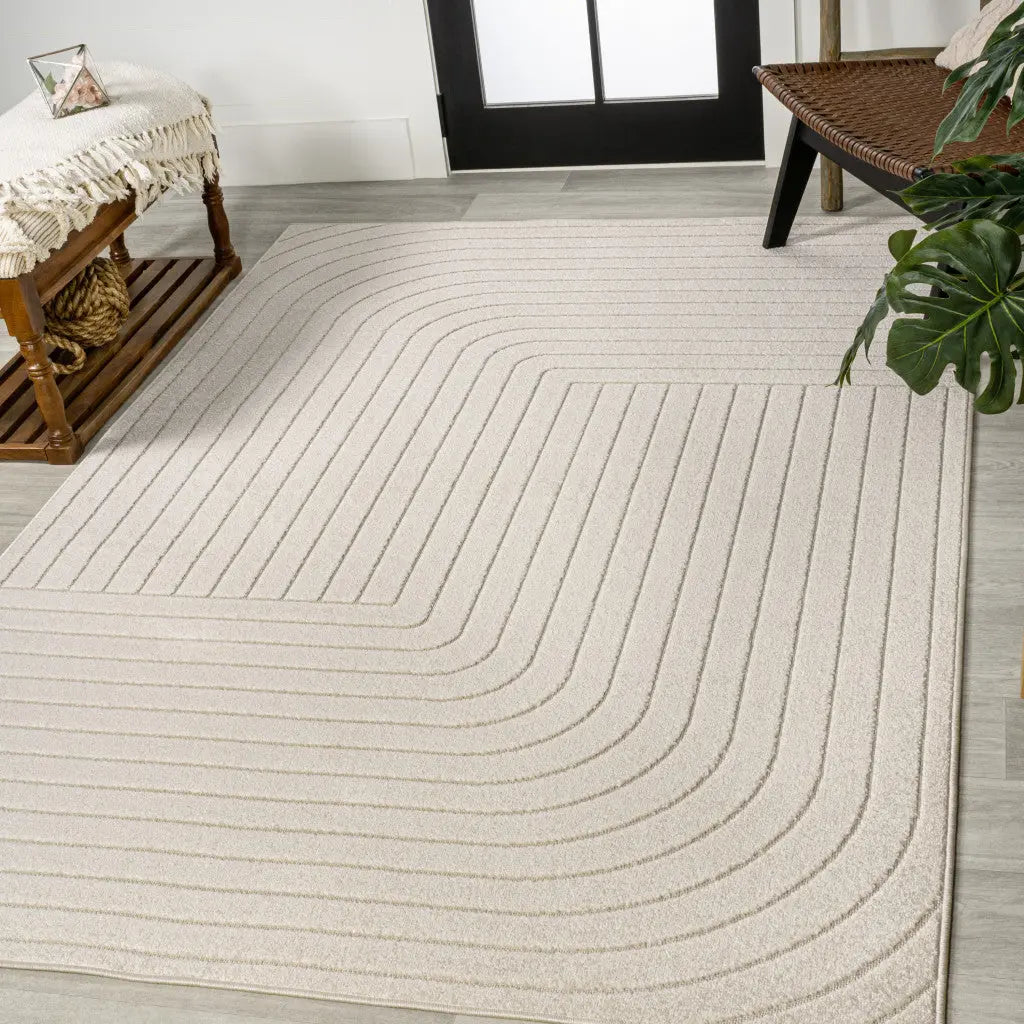 8' X 10' Ivory And Cream Striped Indoor Outdoor Area Rug Homeroots Outdoor