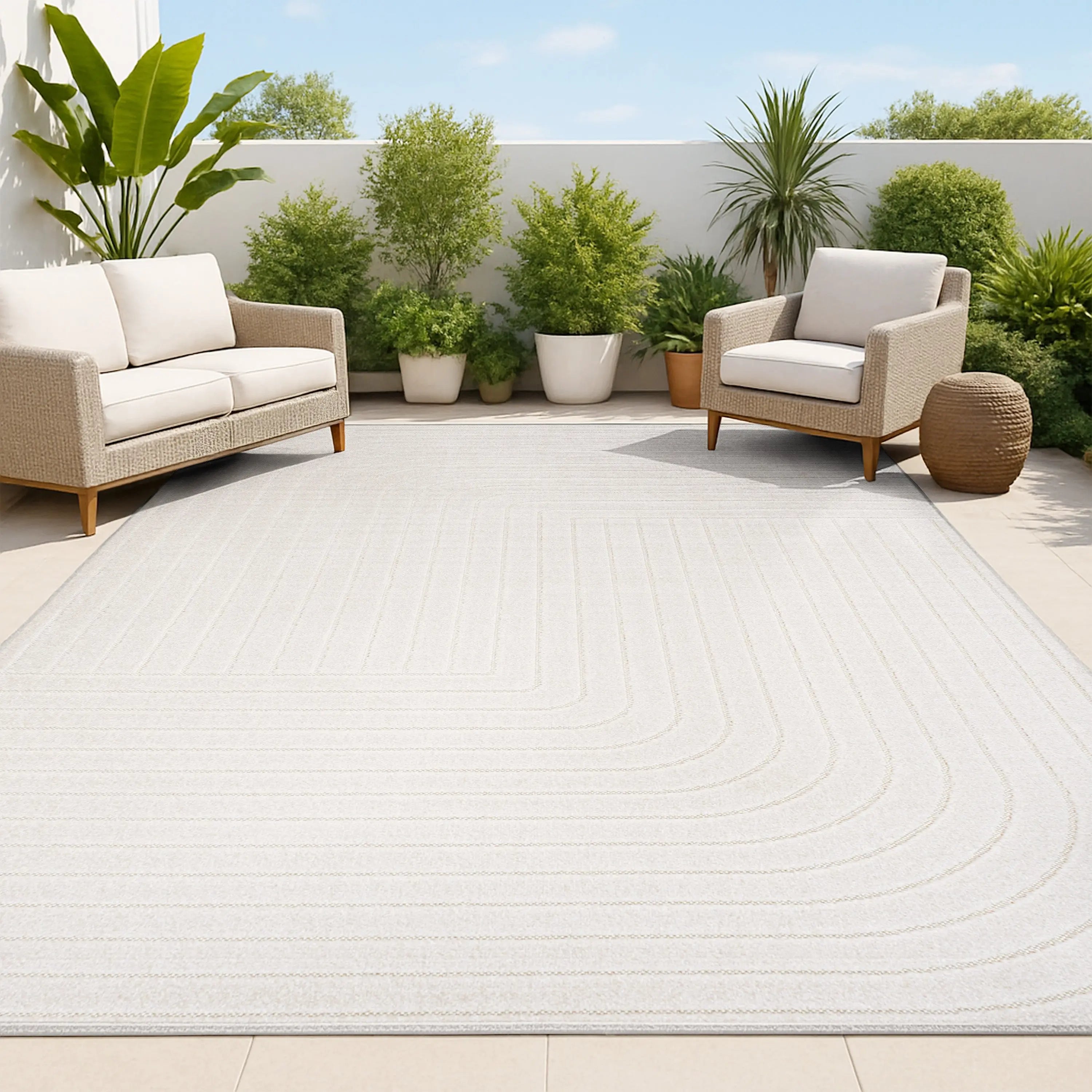 8' X 10' Ivory And Cream Striped Indoor Outdoor Area Rug Homeroots Outdoor