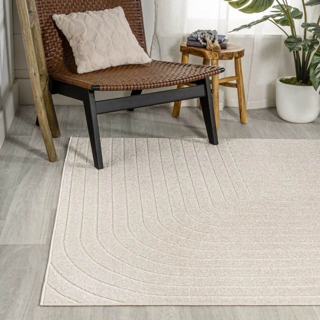 8' X 10' Ivory And Cream Striped Indoor Outdoor Area Rug Homeroots Outdoor