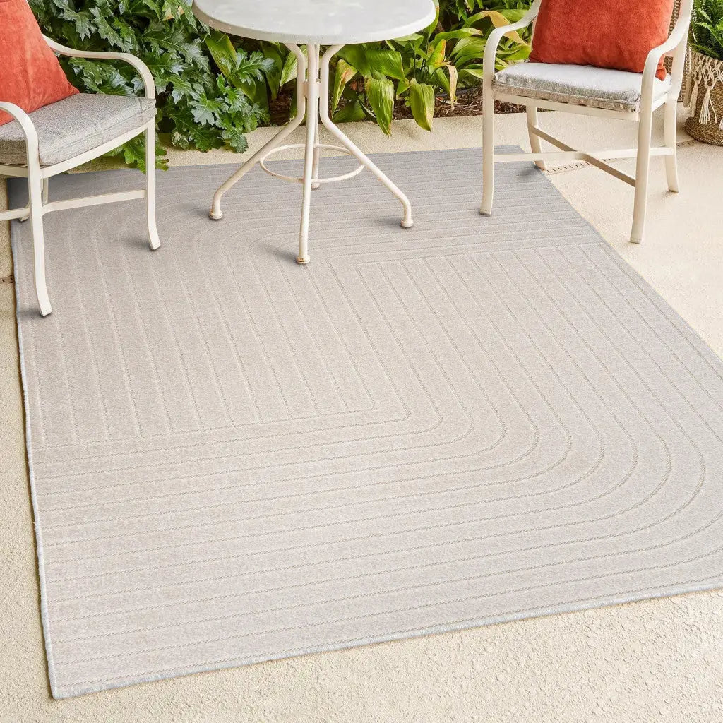 8' X 10' Ivory And Cream Striped Indoor Outdoor Area Rug Homeroots Outdoor