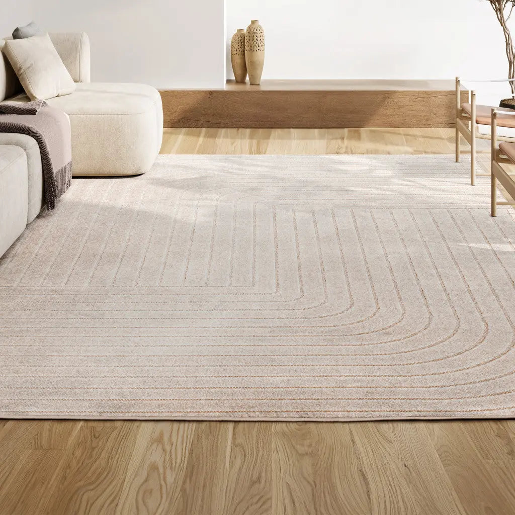 8' X 10' Ivory And Cream Striped Indoor Outdoor Area Rug Homeroots Outdoor