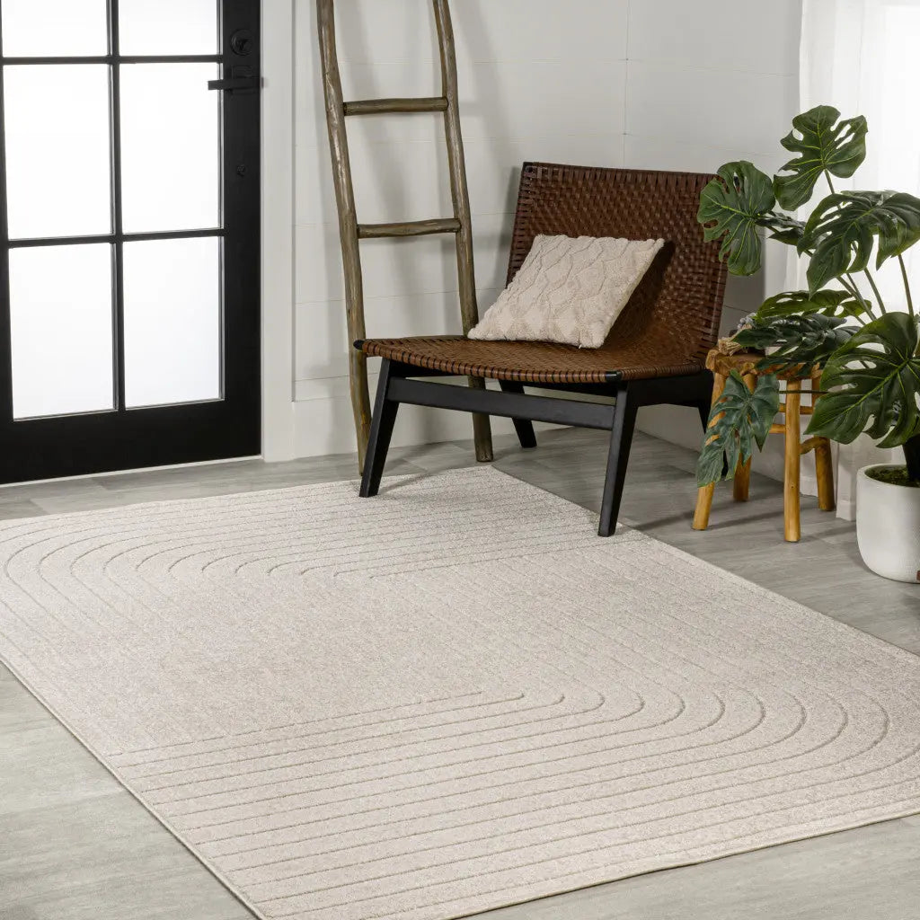 8' X 10' Ivory And Cream Striped Indoor Outdoor Area Rug Homeroots Outdoor