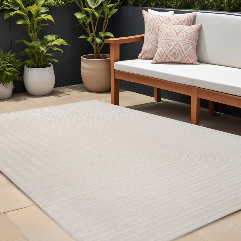 8' X 10' Ivory And Cream Striped Indoor Outdoor Area Rug Homeroots Outdoor
