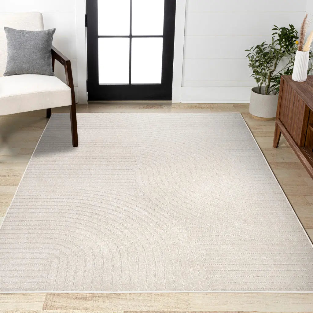 8' X 10' Ivory And Cream Striped Indoor Outdoor Area Rug Homeroots Outdoor