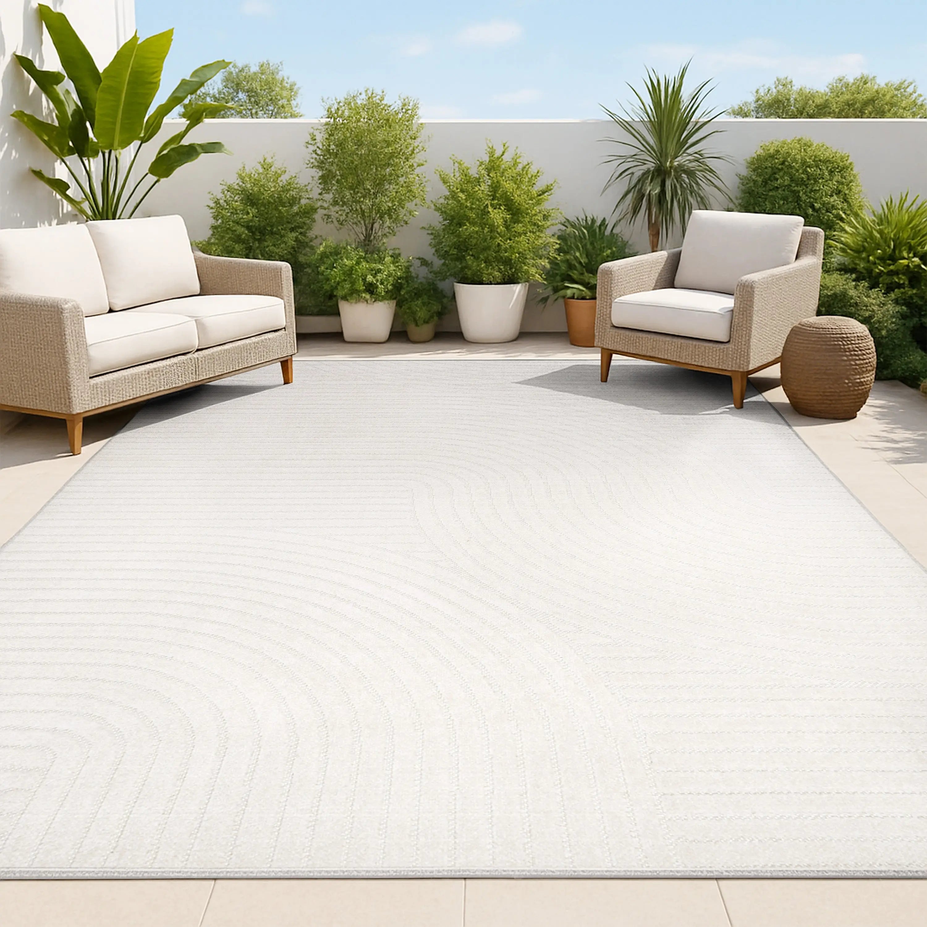 8' X 10' Ivory And Cream Striped Indoor Outdoor Area Rug Homeroots Outdoor