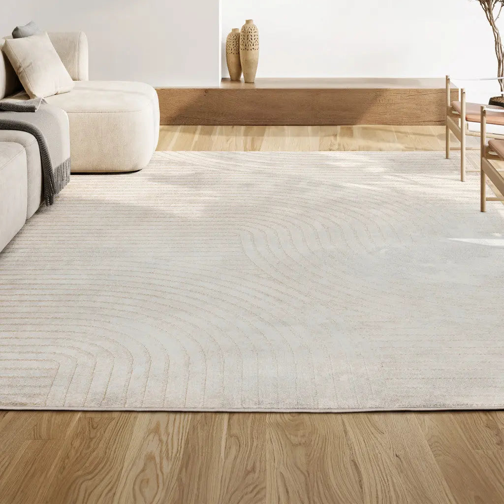 8' X 10' Ivory And Cream Striped Indoor Outdoor Area Rug Homeroots Outdoor