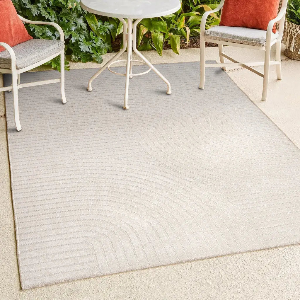 8' X 10' Ivory And Cream Striped Indoor Outdoor Area Rug Homeroots Outdoor