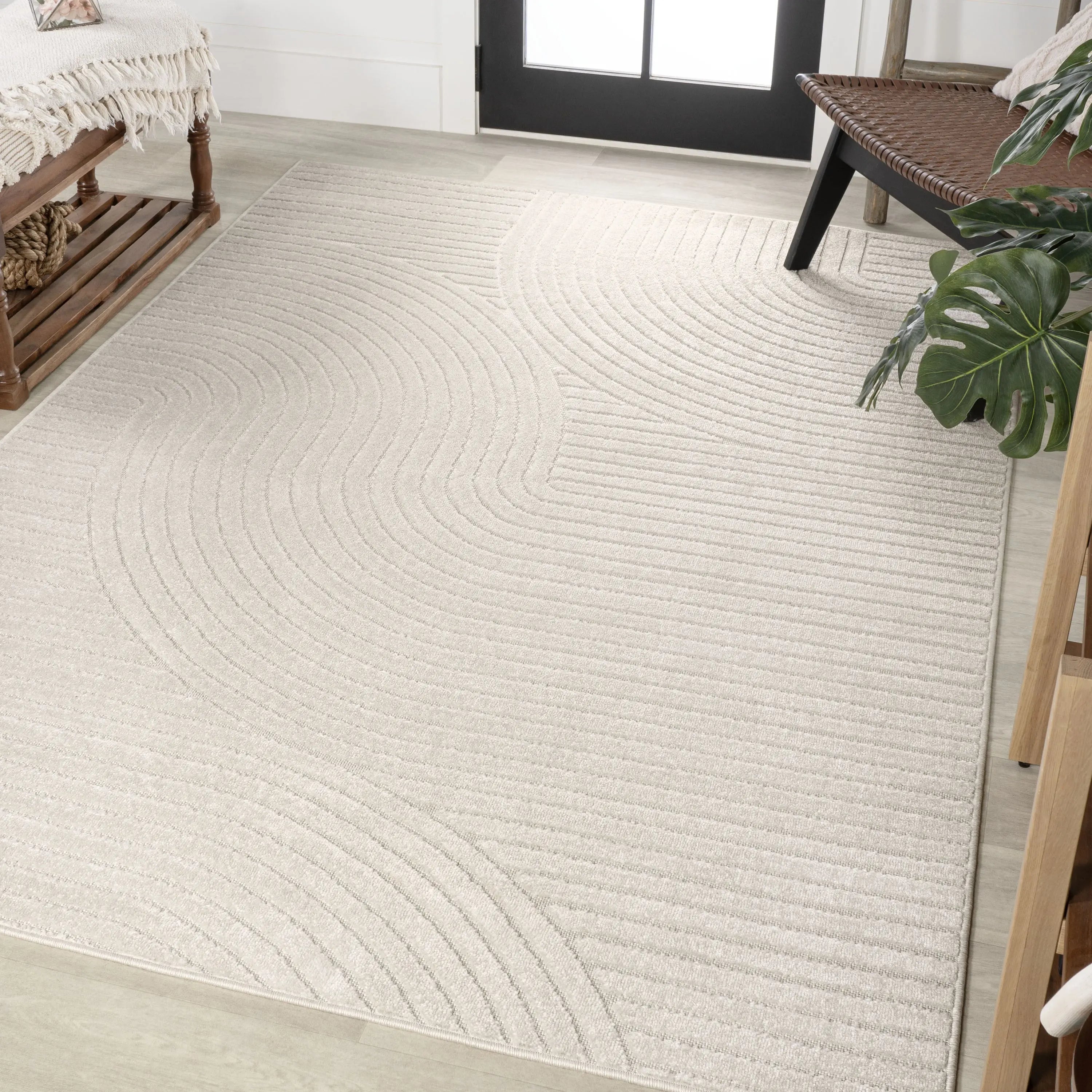 8' X 10' Ivory And Cream Striped Indoor Outdoor Area Rug Homeroots Outdoor
