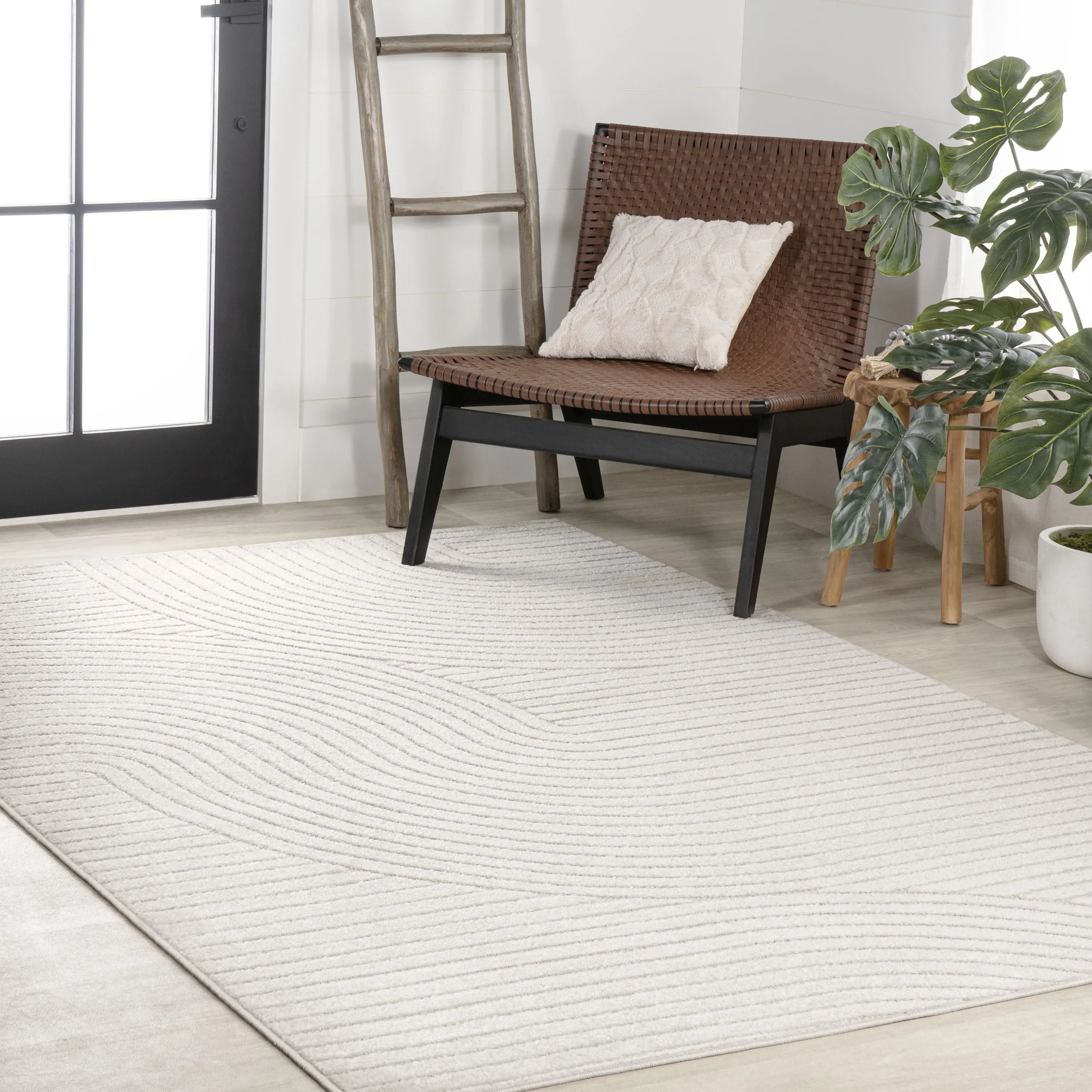 8' X 10' Ivory And Cream Striped Indoor Outdoor Area Rug Homeroots Outdoor