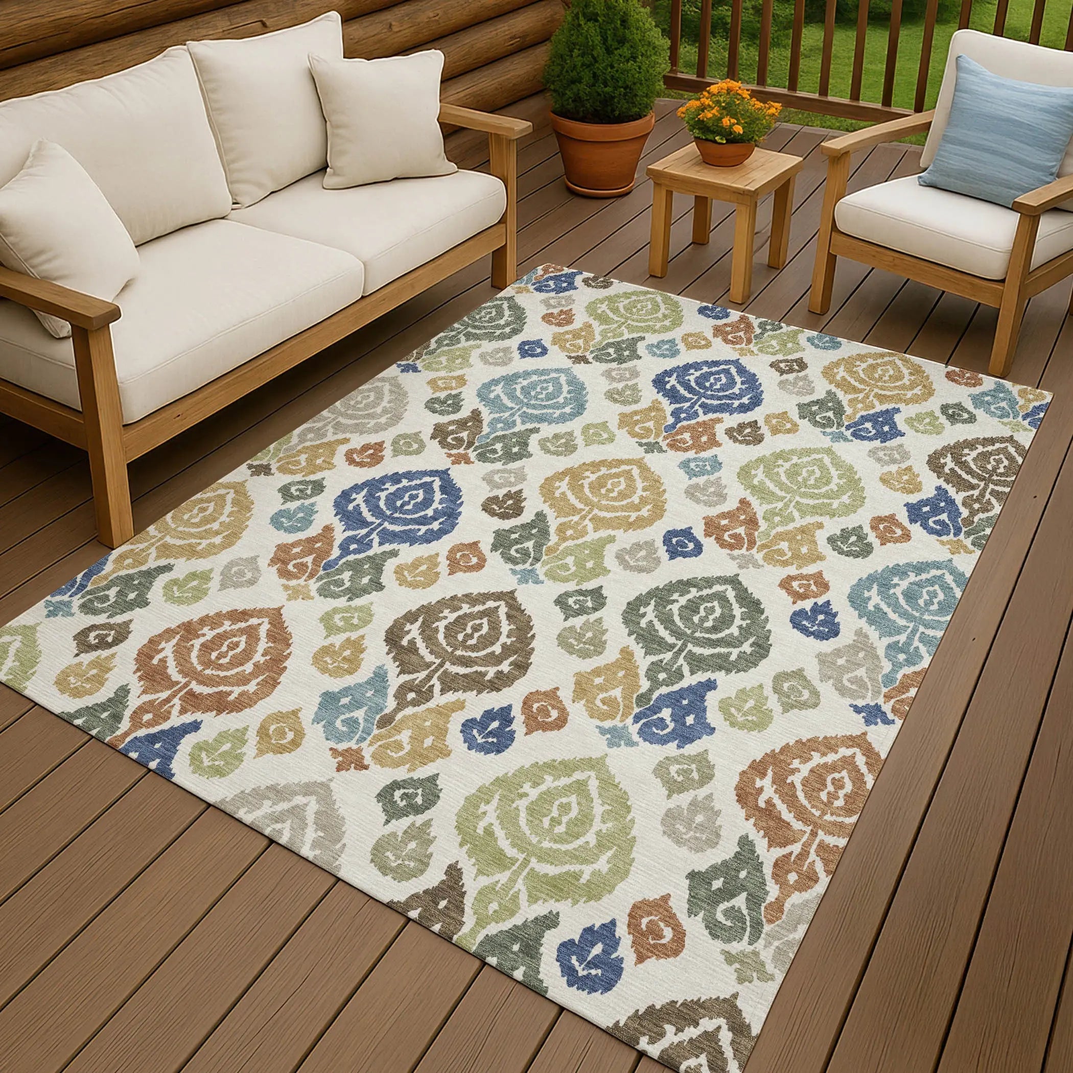 8' X 10' Ivory And Gold Damask Washable Indoor Outdoor Area Rug Homeroots Outdoor