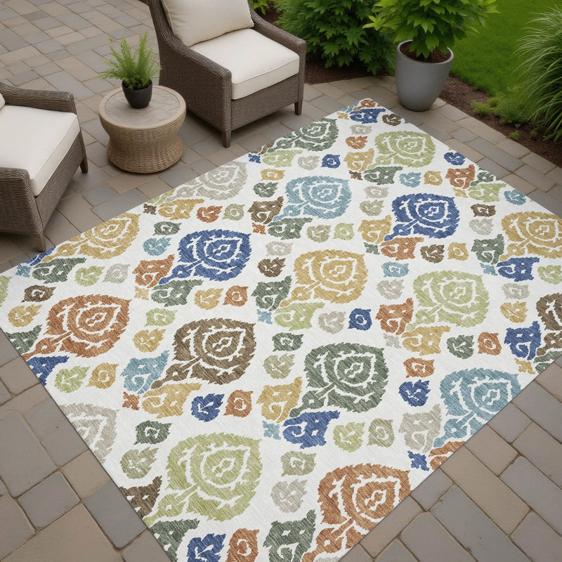 8' X 10' Ivory And Gold Damask Washable Indoor Outdoor Area Rug Homeroots Outdoor