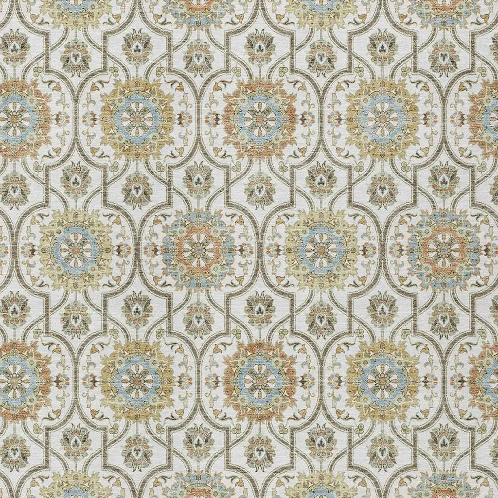 8' X 10' Ivory And Gold Floral Medallion Washable Indoor Outdoor Area Rug Homeroots Outdoor